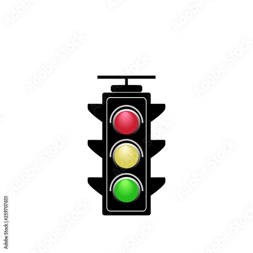 Stoplight sign. Icon traffic light on white background. Symbol regulate movement safety and warning. Electricity semaphore regulate transportation on crossroads urban road. Vector illustration.