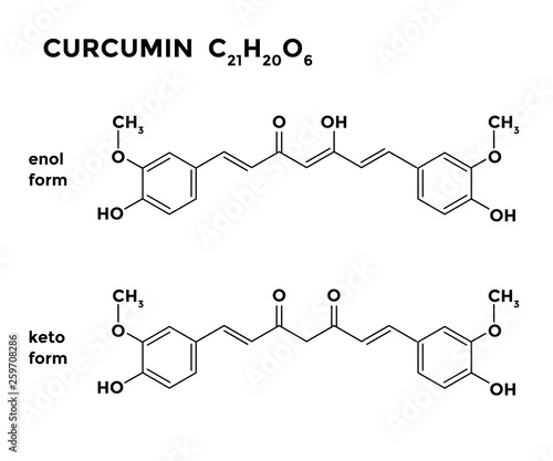 Curcumin, turmeric ingredient, structural chemical formula isolated on white background