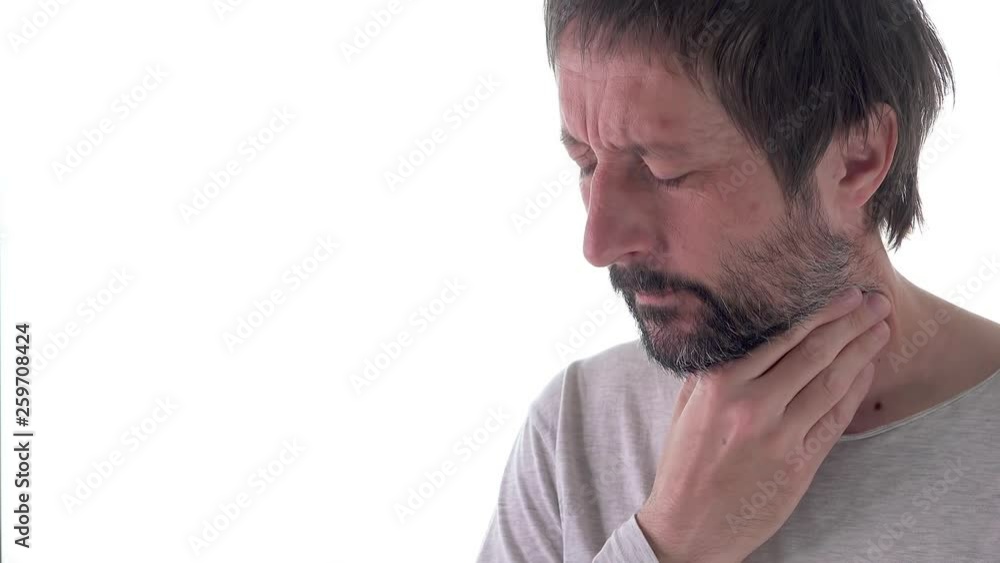 Adult man is coughing, isolated on white background Adult man is coughing, isolated on white background