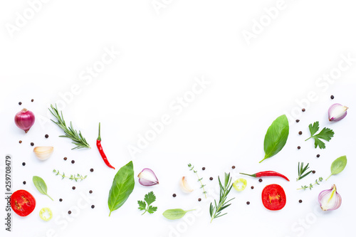 Wallpaper Mural Various fresh vegetables and herbs on white background. Healthy eating concept Torontodigital.ca
