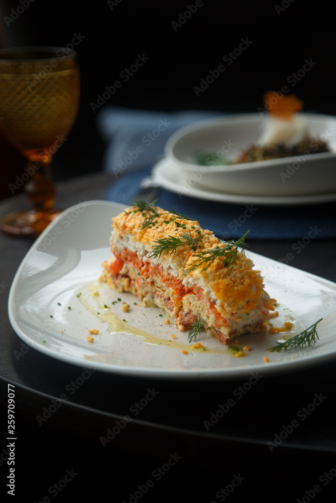 Traditional Russian Mimosa salad