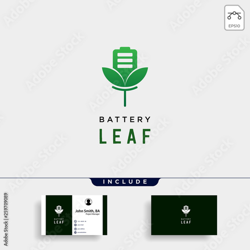 battery leaf eco nature energy renewable simple logo template vector illustration photo