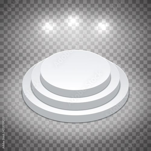 White pedestal with spotlights. Template on a transparent background. Editable vector isometric illustration.