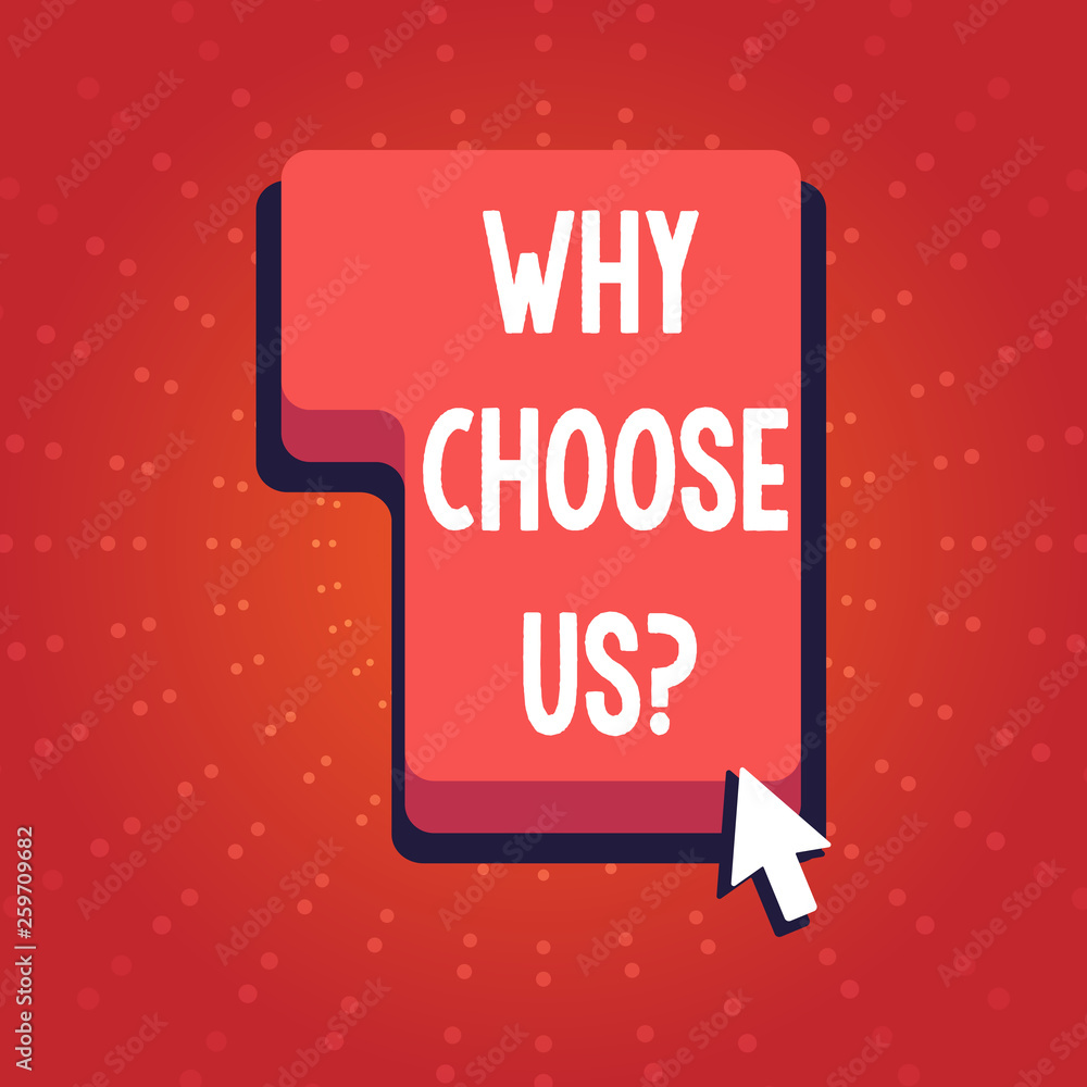 Text sign showing Why Choose Us Question. Business photo showcasing list advantages disadvantages to select product Direction to Press or Click the Red Keyboard Command Key with Arrow Cursor Text sign showing Why Choose Us Question. Business photo showcasing list advantages disadvantages to select product Direction to Press or Click the Red Keyboard Command Key with Arrow Cursor