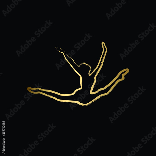 Abstract Hand Drawn Gymnastic Logo Design , Editable in Vector Format in Black and Gold Color | Gymnastic Icon