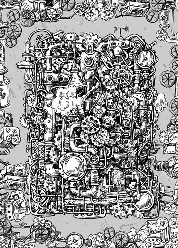 Steampunk style hand drawn vector mechanism.