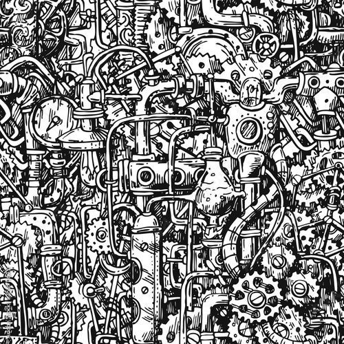 Steampunk style hand drawn vector mechanism.