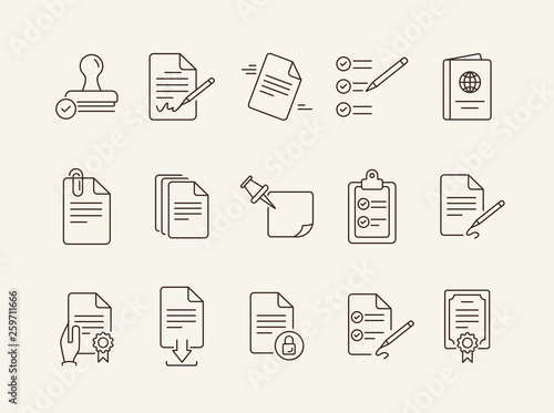 Papers line icon set