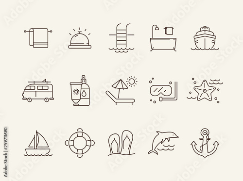 Sea tour line icon set