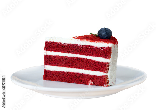  Isolated Red velvet cake on white background.