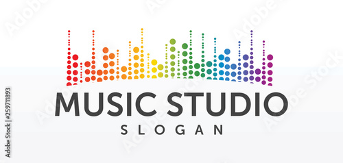 Sound studio logo concept, musical service emblem, equalizer, music, audio system logotype, sound waves label modern simple elegant design isolated on white background image