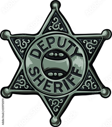 Cartoon policeman emblem vector illustration. Old sheriff badge.