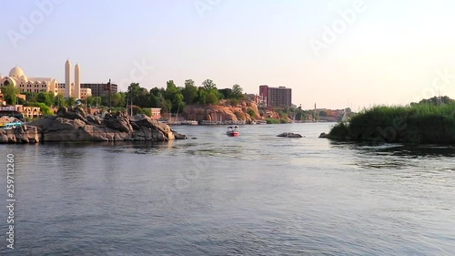 Sailing on the Nile river at sunset in Aswan, Egypt