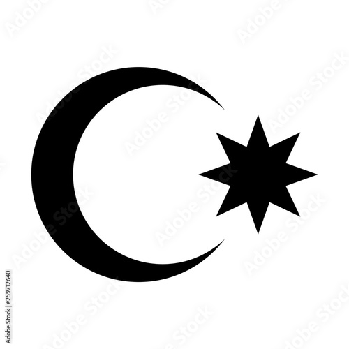 Black crescent and star symbol. The national emblem of the Republic of Azerbaijan isolated on white background.