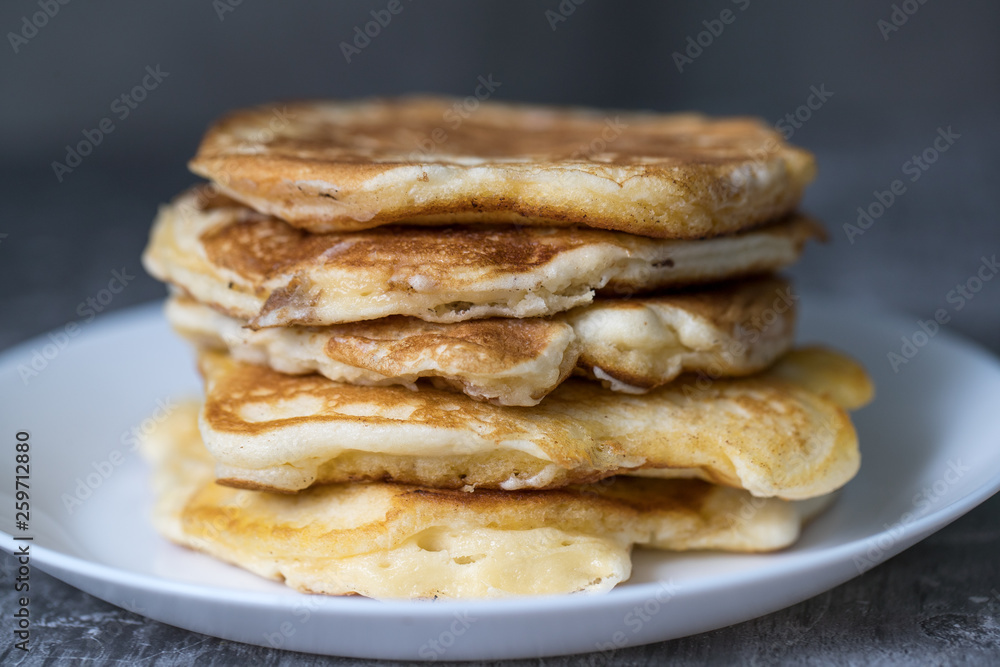 Pancakes on white plate Pancakes on white plate