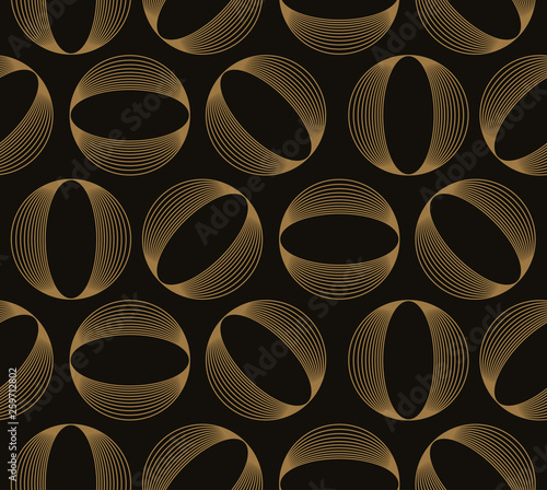 geometric retro seamless pattern wired circles gold black