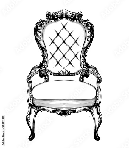 Classic armchair Vector. Royal style decotations. Victorian ornaments engrave...