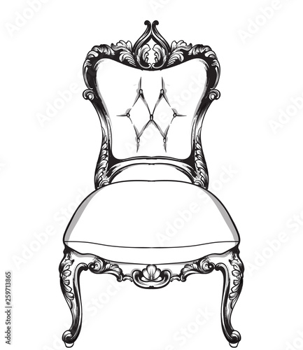 Classic armchair Vector. Royal style decotations. Victorian ornaments engrave...