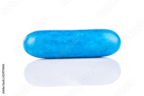 One whole blue sweet licorice comfit isolated on white background