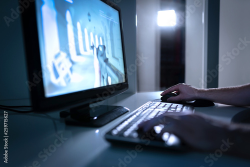 Obraz na płótnie Video game player playing fps videogame online