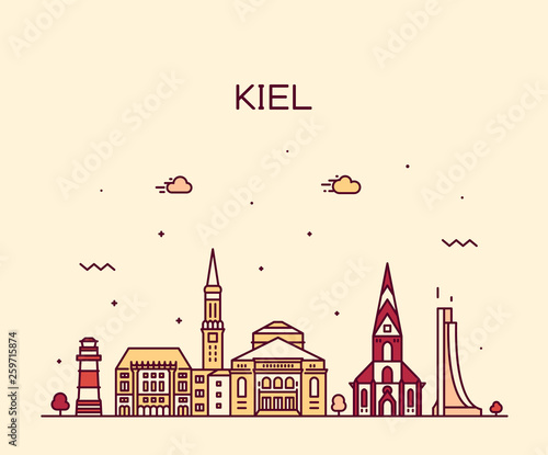 Kiel skyline Schleswig Holstein Germany art vector