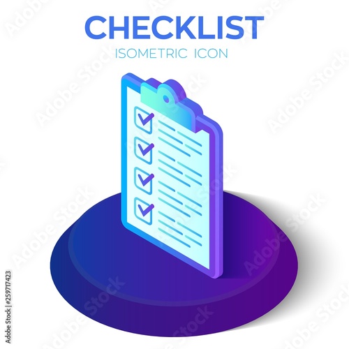 Checklist. 3D Isometric Checklist icon. Created For Mobile, Web, Decor, Print Products, Application. Perfect for web design, banner and presentation. Vector Illustration.