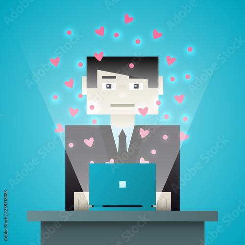 A person acquires freedom, love and knowledge through creativity, social networking and technology. Vector illustration.