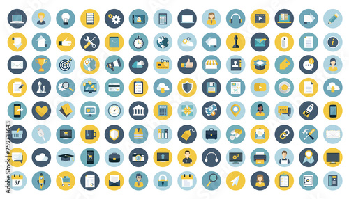 Business, management, finances and technology icon set for website and mobile applications. Flat vector illustration
