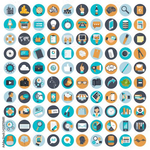 Business, management, finance and technology icon set for websites and mobile applications. Flat vector illustration
