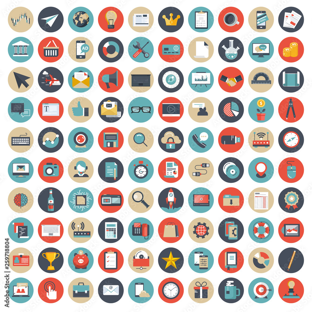 Business, management, finances and technology icon set for websites and mobile applications. Flat vector illustration Business, management, finances and technology icon set for websites and mobile applications. Flat vector illustration