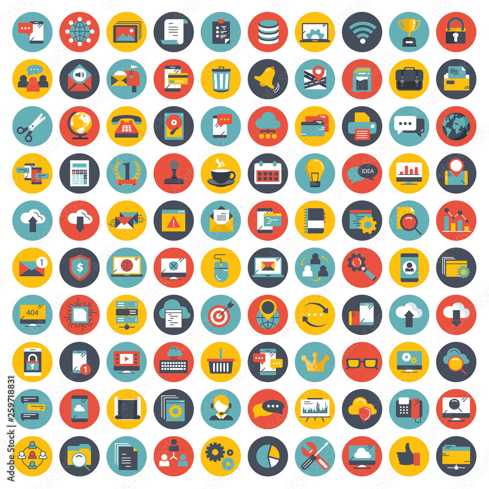 Business, management and technology icon set for websites and mobile applications. Flat vector illustration Business, management and technology icon set for websites and mobile applications. Flat vector illustration