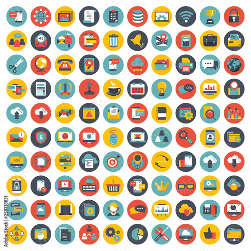 Business, management and technology icon set for websites and mobile applications. Flat vector illustration