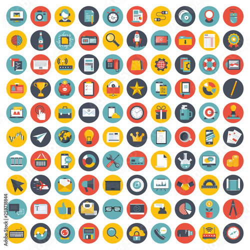 Business, management and technology icon set for websites and mobile applications. Flat vector illustration
