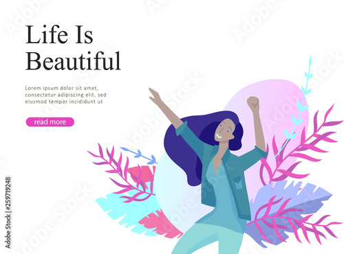 Web page design template for beauty dreams, International Womens Day, girls power, wellness, body care, healthy life, design vector illustration concept for website and mobile website development
