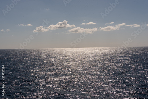 Panoramic view of the Mediterranean sea from the deck of the cruise ship