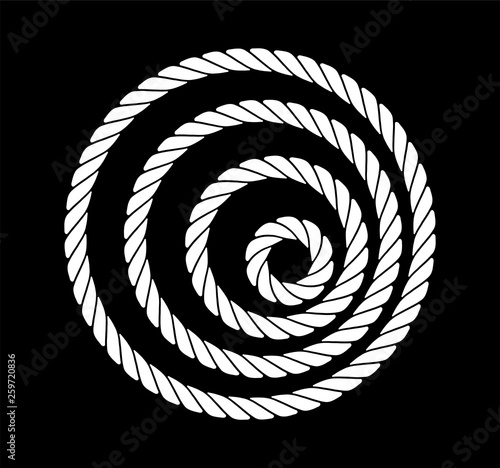 Ropes in the form of circles of different thickness in black and white. Silhouette design. Vector illustration .