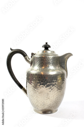 Vintage Metal Ornate Tea Pot on White Background