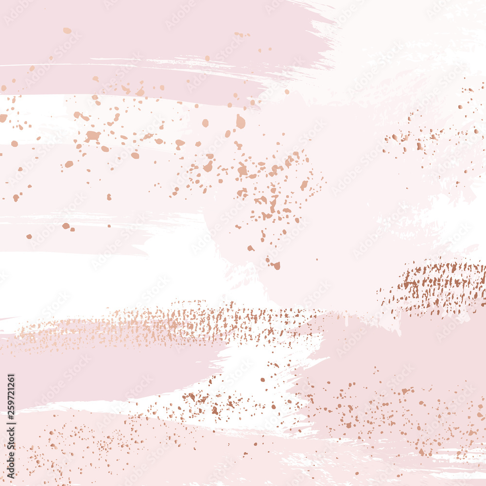 Vecteur Stock Vector Nude rose brush strokes with golden sparkles