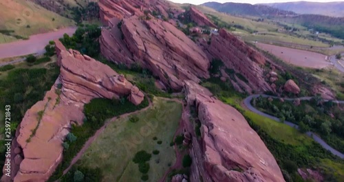 Aerial Pan Up Over Red Rocks Colorado Drone 4K photo