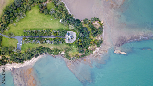 Aerial shot of an island in Auckland, New Zealand