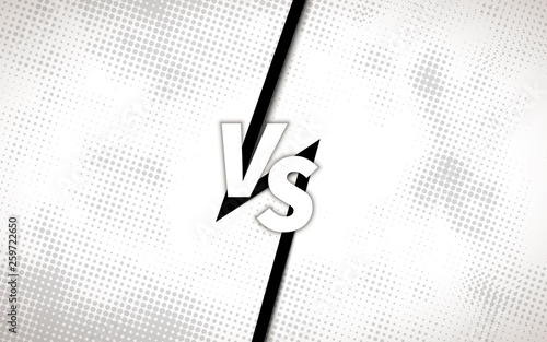 Versus screen design template, battle headline with gray halftone pattern