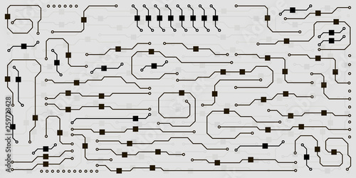 Vector circuit board background. Abstract flat circuit board illustration