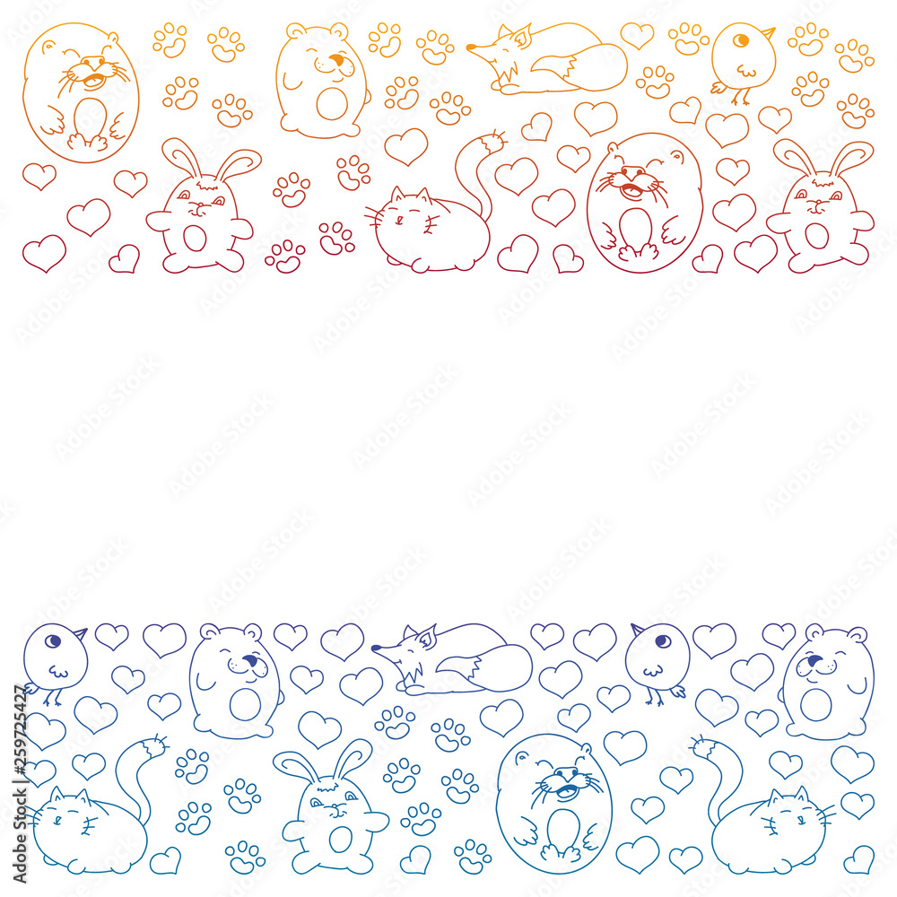 Vector set of beautiful round icons in the form of wild animals for children and design, print, cat ,bear, fox, bird ,hare or rabbit. Round animals with caption on white background. Vector set of beautiful round icons in the form of wild animals for children and design, print, cat ,bear, fox, bird ,hare or rabbit. Round animals with caption on white background.
