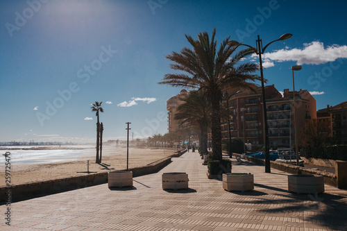 Nice sunset scenery of Port Saplaya Alboraya near Valencia Spain.