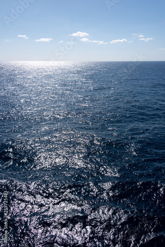 Panoramic view of the Mediterranean sea from the deck of the cruise ship