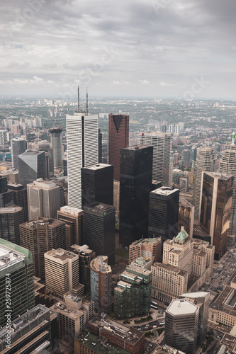 Photography Toronto skyscrapers on a cloudy day, photography taken from CN Tower