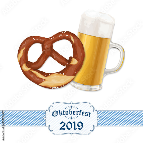Oktoberfest background with pretzel and beer