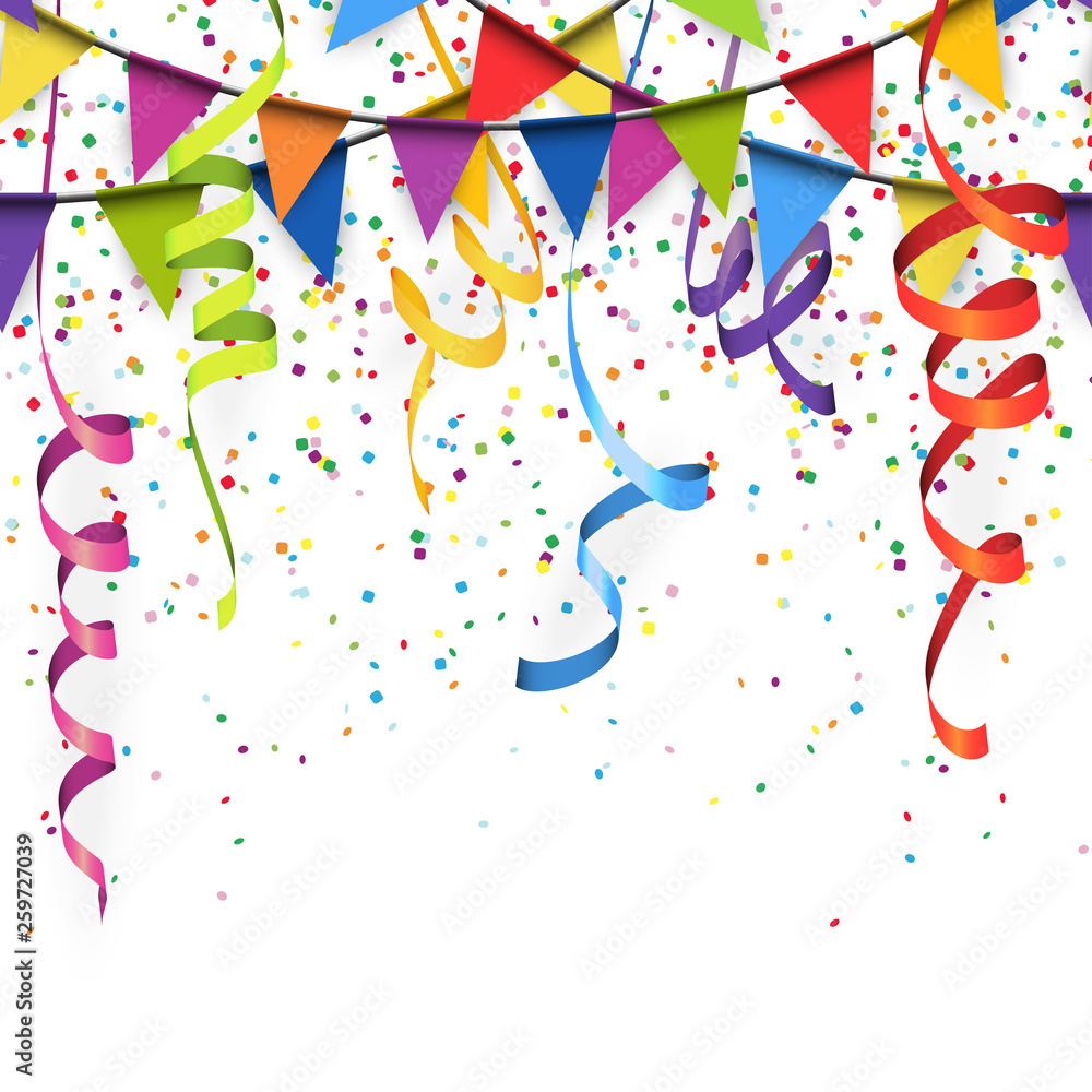 colored confetti, streamers and garlands background colored confetti, streamers and garlands background