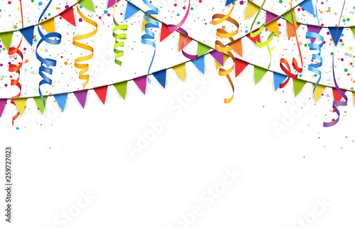 colored confetti, streamers and garlands background