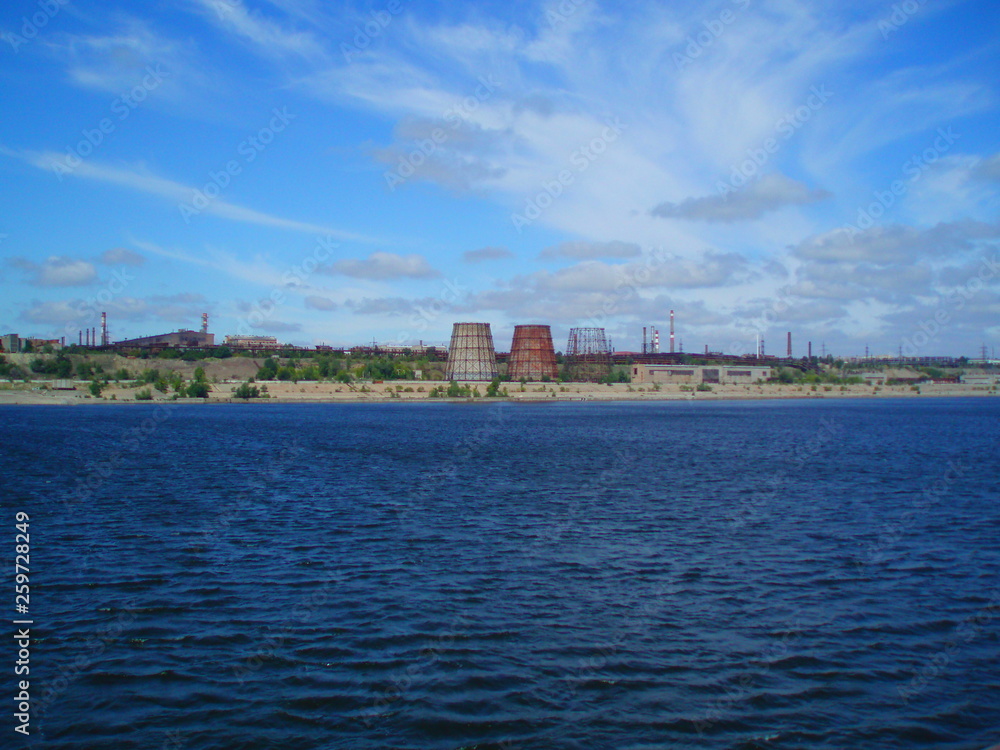 panorama of the city of volgograd pipes